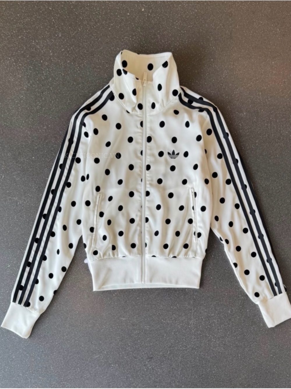 adidas Originals White Polka Dot Track Jacket with Black Stripes - Picture 5 of 12